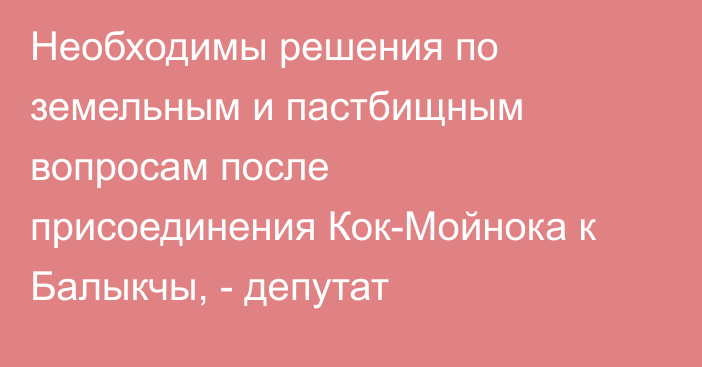 Необходимы решения по земельным и пастбищным вопросам после присоединения Кок-Мойнока к Балыкчы, - депутат
