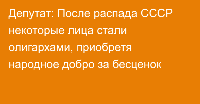 Депутат: После распада СССР некоторые лица стали олигархами, приобретя народное добро за бесценок