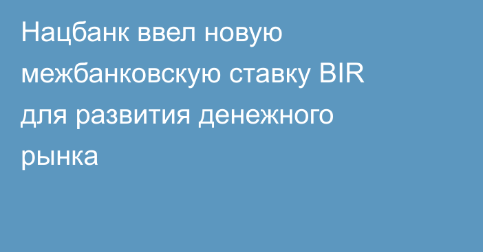 Нацбанк ввел новую межбанковскую ставку BIR для развития денежного рынка
