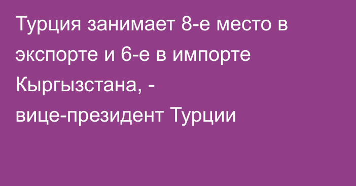 Турция занимает 8-е место в экспорте и 6-е в импорте Кыргызстана, - вице-президент Турции