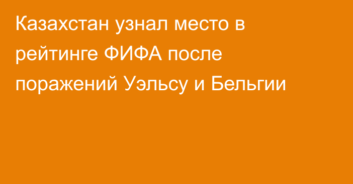 Казахстан узнал место в рейтинге ФИФА после поражений Уэльсу и Бельгии