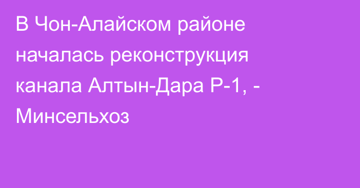 В Чон-Алайском районе началась реконструкция канала Алтын-Дара Р-1, -  Минсельхоз