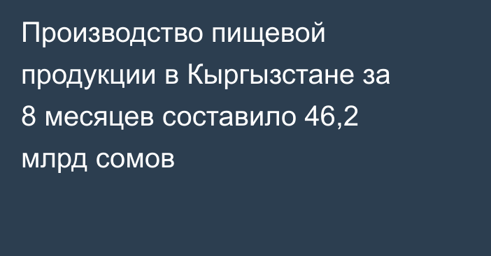 Производство пищевой продукции в Кыргызстане за 8 месяцев составило 46,2 млрд сомов