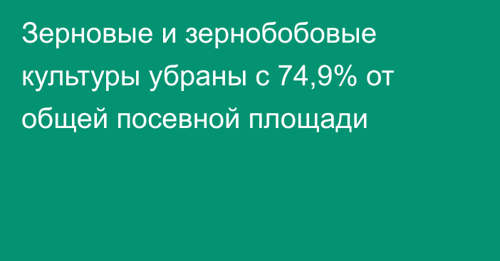 Зерновые и зернобобовые культуры убраны с 74,9% от общей посевной площади