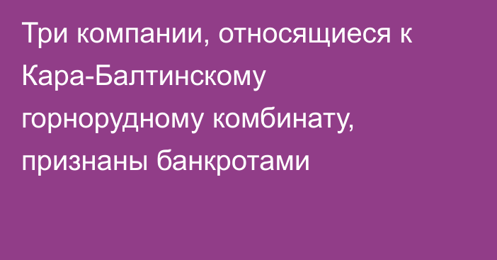 Три компании, относящиеся к Кара-Балтинскому горнорудному комбинату, признаны банкротами