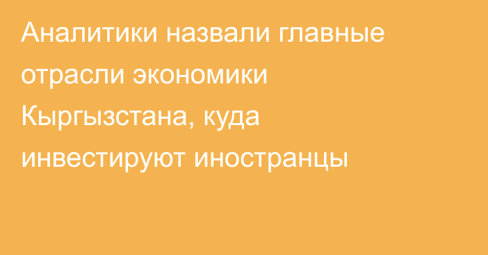Аналитики назвали главные отрасли экономики Кыргызстана, куда инвестируют иностранцы