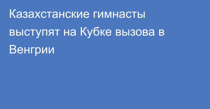 Казахстанские гимнасты выступят на Кубке вызова в Венгрии
