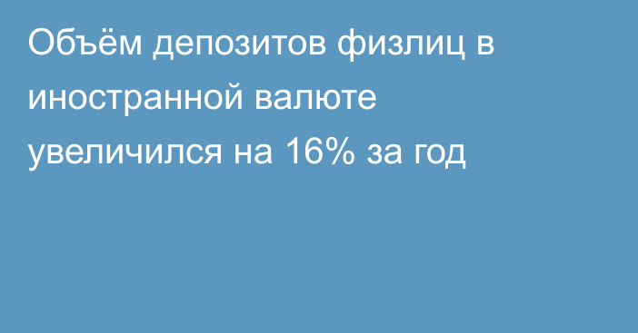Объём депозитов физлиц в иностранной валюте увеличился на 16% за год