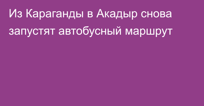 Из Караганды в Акадыр снова запустят автобусный маршрут