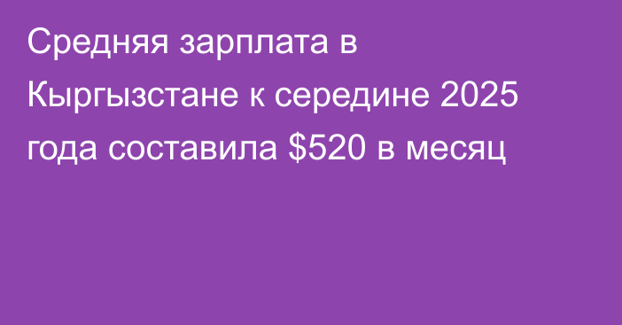 Средняя зарплата в Кыргызстане к середине 2025 года составила $520 в месяц