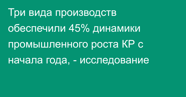 Три вида производств обеспечили 45% динамики промышленного роста КР с начала года, - исследование