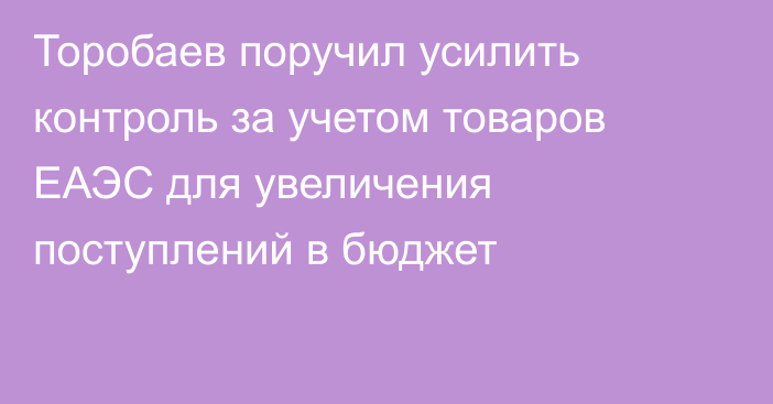 Торобаев поручил усилить контроль за учетом товаров ЕАЭС для увеличения поступлений в бюджет