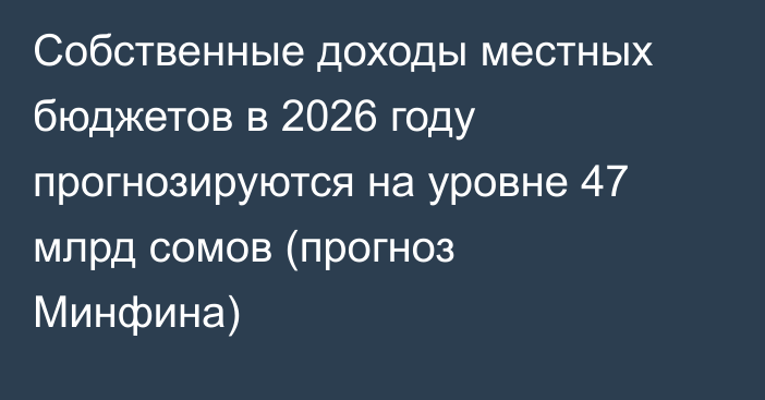 Собственные доходы местных бюджетов в 2026 году прогнозируются на уровне 47 млрд сомов (прогноз Минфина)