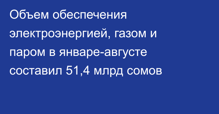 Объем обеспечения электроэнергией, газом и паром в январе-августе составил 51,4 млрд сомов