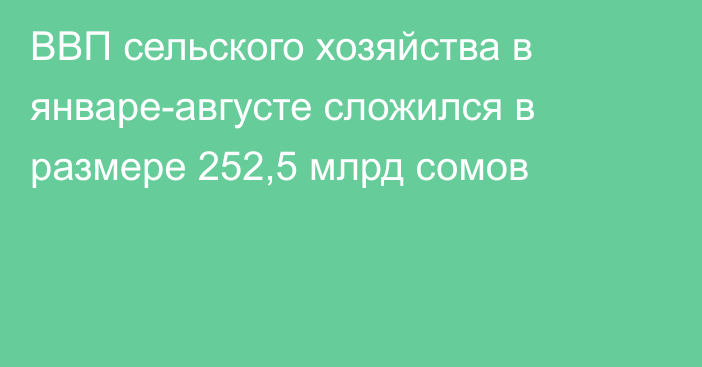 ВВП сельского хозяйства в январе-августе сложился в размере 252,5 млрд сомов