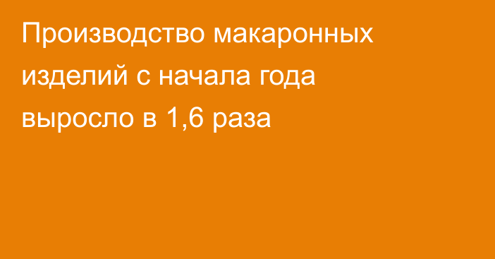 Производство макаронных изделий с начала года выросло в 1,6 раза