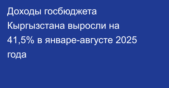 Доходы госбюджета Кыргызстана выросли на 41,5% в январе-августе 2025 года