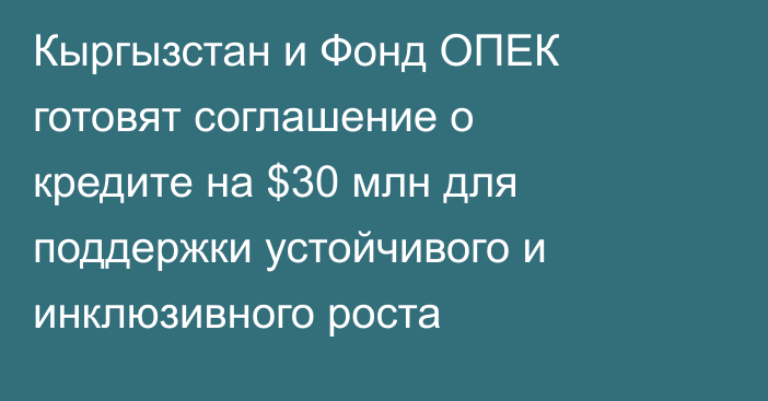 Кыргызстан и Фонд ОПЕК готовят соглашение о кредите на $30 млн для поддержки устойчивого и инклюзивного роста