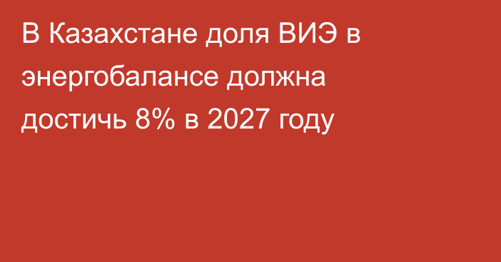 В Казахстане доля ВИЭ в энергобалансе должна достичь 8% в 2027 году