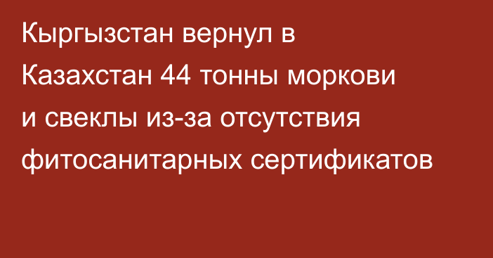 Кыргызстан вернул в Казахстан 44 тонны моркови и свеклы из-за отсутствия фитосанитарных сертификатов