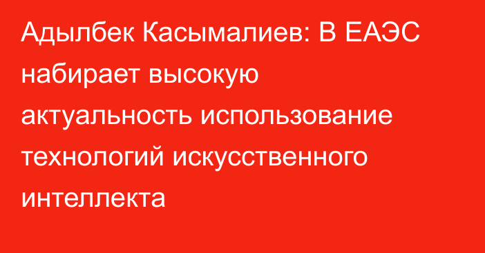 Адылбек Касымалиев: В ЕАЭС набирает высокую актуальность использование технологий искусственного интеллекта