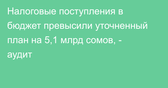 Налоговые поступления в бюджет превысили уточненный план на 5,1 млрд сомов, - аудит