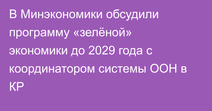 В Минэкономики обсудили программу «зелёной» экономики до 2029 года с координатором системы ООН в КР