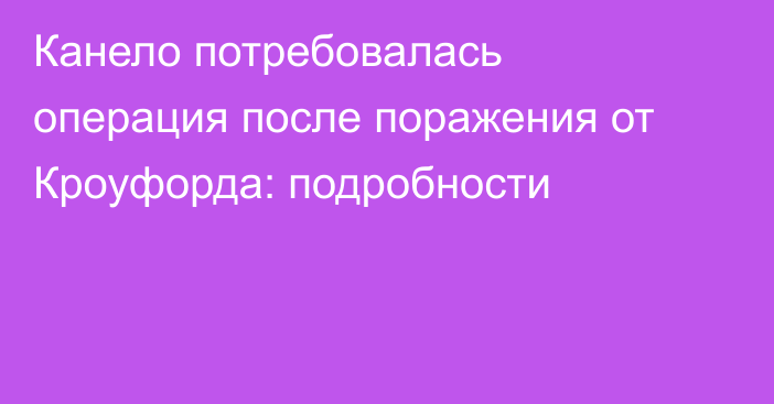 Канело потребовалась операция после поражения от Кроуфорда: подробности