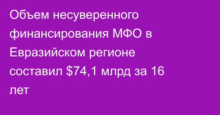Объем несуверенного финансирования МФО в Евразийском регионе составил $74,1 млрд за 16 лет