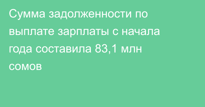 Сумма задолженности по выплате зарплаты с начала года составила 83,1 млн сомов
