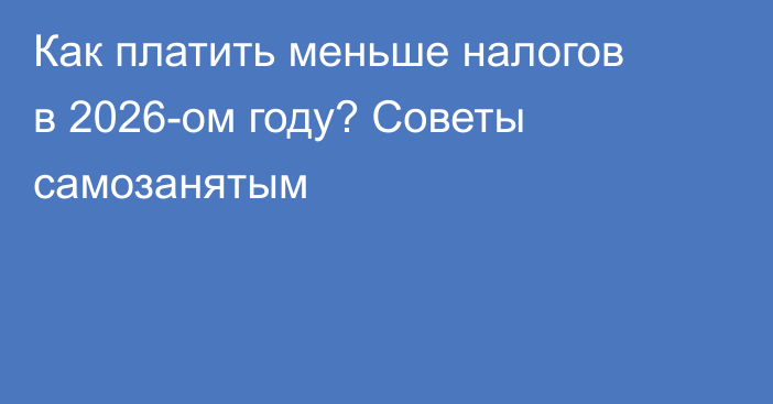 Как платить меньше налогов в 2026-ом году? Советы самозанятым