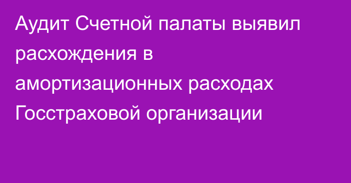 Аудит Счетной палаты выявил расхождения в амортизационных расходах Госстраховой организации