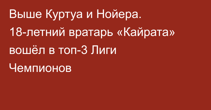 Выше Куртуа и Нойера. 18-летний вратарь «Кайрата» вошёл в топ-3 Лиги Чемпионов