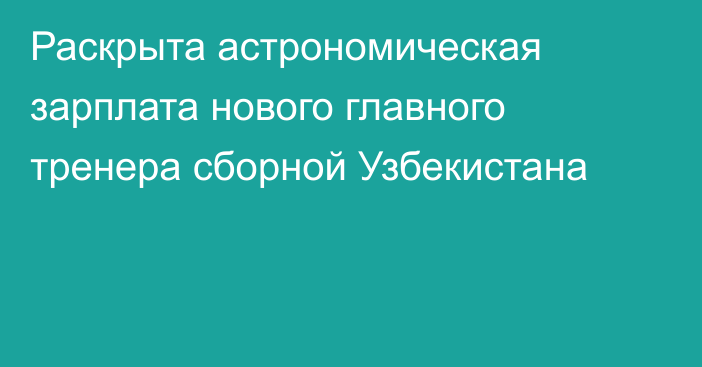 Раскрыта астрономическая зарплата нового главного тренера сборной Узбекистана
