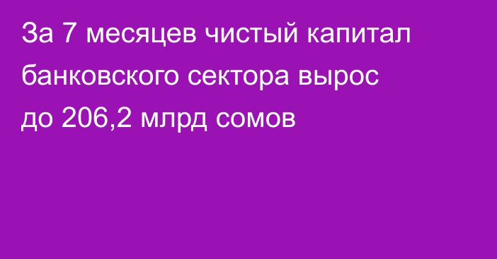 За 7 месяцев чистый капитал банковского сектора вырос до 206,2 млрд сомов