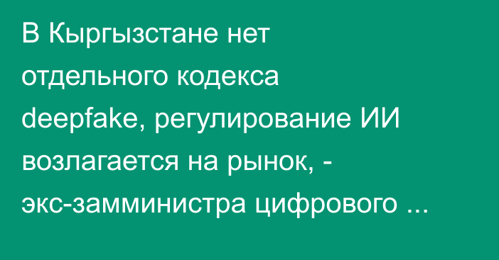 В Кыргызстане нет отдельного кодекса deepfake, регулирование ИИ возлагается на рынок, - экс-замминистра цифрового развития