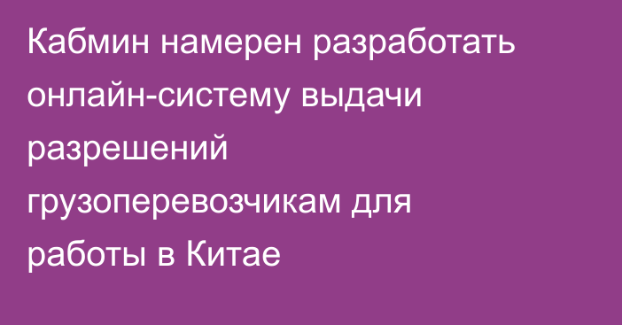 Кабмин намерен разработать онлайн-систему выдачи разрешений грузоперевозчикам для работы в Китае