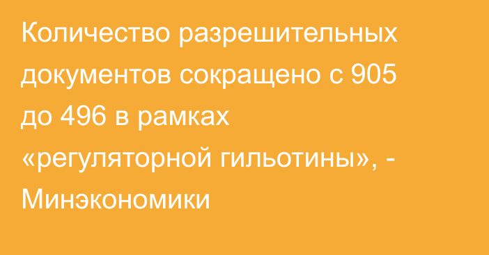 Количество разрешительных документов сокращено с 905 до 496 в рамках «регуляторной гильотины», - Минэкономики