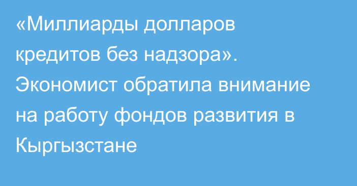 «Миллиарды долларов кредитов без надзора». Экономист обратила внимание на работу фондов развития в Кыргызстане