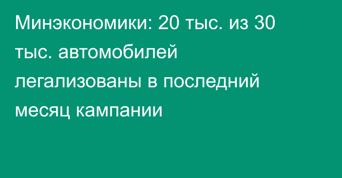 Минэкономики: 20 тыс. из 30 тыс. автомобилей легализованы в последний месяц кампании