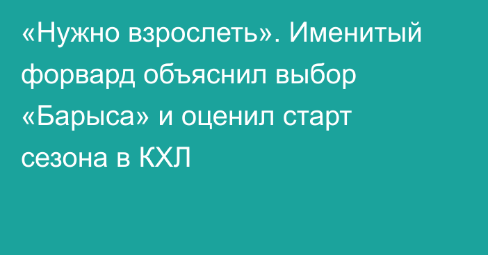 «Нужно взрослеть». Именитый форвард объяснил выбор «Барыса» и оценил старт сезона в КХЛ