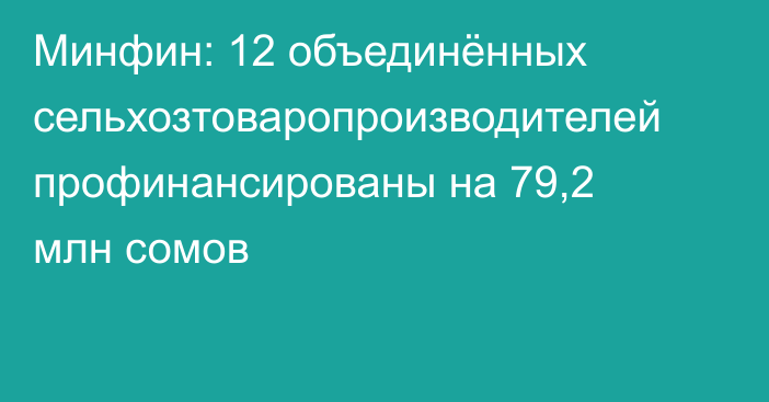Минфин: 12 объединённых сельхозтоваропроизводителей профинансированы на 79,2 млн сомов