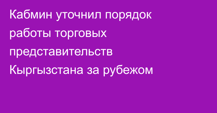 Кабмин уточнил порядок работы торговых представительств Кыргызстана за рубежом