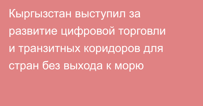 Кыргызстан выступил за развитие цифровой торговли и транзитных коридоров для стран без выхода к морю