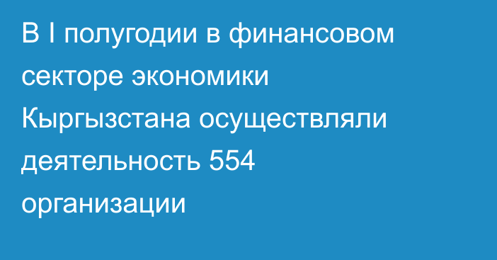 В I полугодии в финансовом секторе экономики Кыргызстана осуществляли деятельность 554 организации