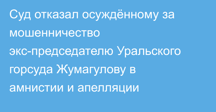 Суд отказал осуждённому за мошенничество экс-председателю Уральского горсуда Жумагулову в амнистии и апелляции
