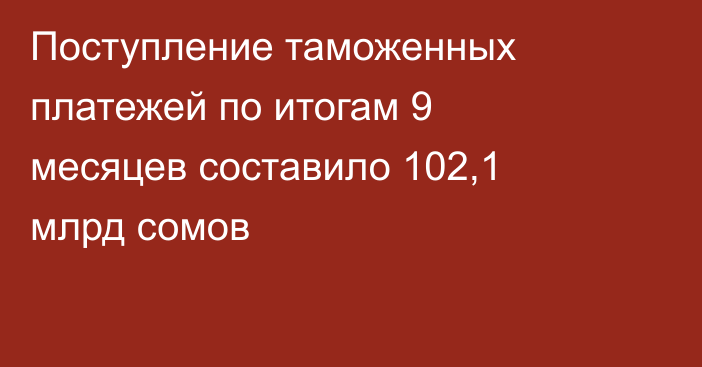 Поступление таможенных платежей по итогам 9 месяцев составило 102,1 млрд сомов