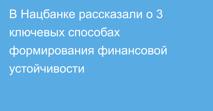 В Нацбанке рассказали о 3 ключевых способах формирования финансовой устойчивости