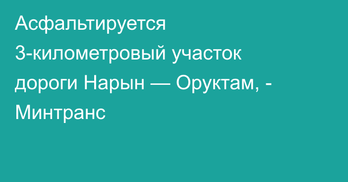 Асфальтируется 3-километровый участок дороги Нарын — Оруктам, - Минтранс