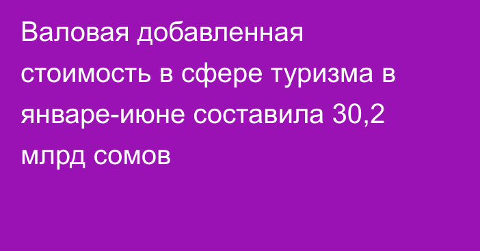 Валовая добавленная стоимость в сфере туризма в январе-июне составила 30,2 млрд сомов